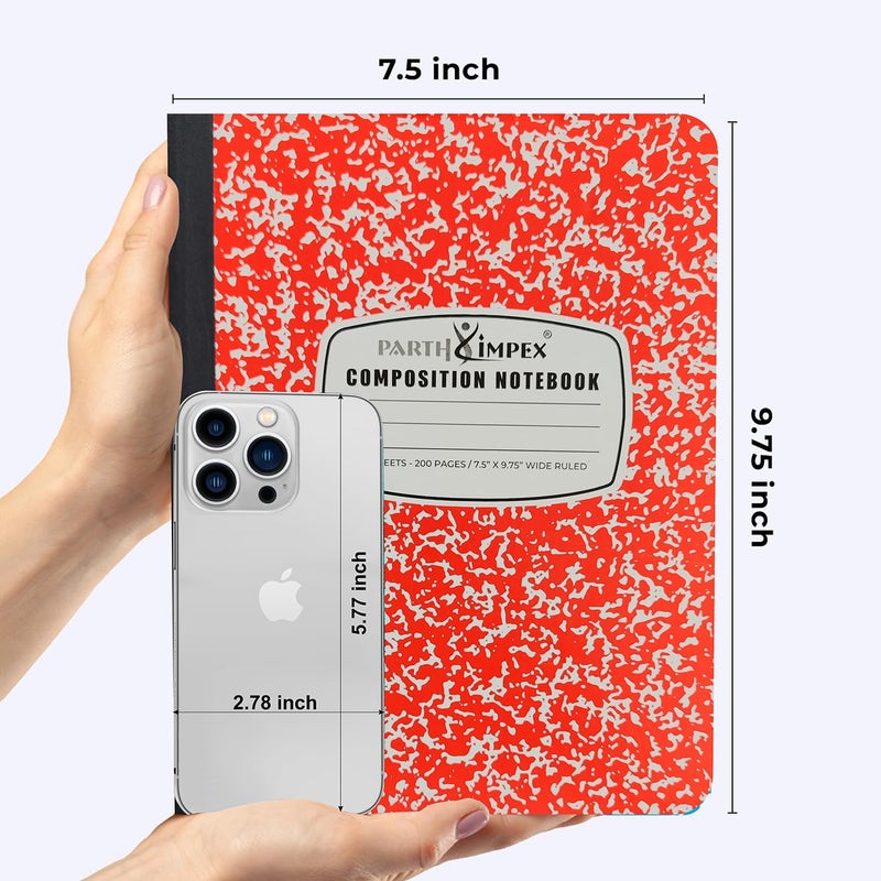 PARTH iMPEX 12 Pack Bulk Composition Notebooks Wide Ruled, 200 Pages (100 Sheets), 9-3/4 x 7-1/2, Hard Cover Wide Ruled Notebooks in 6 Assorted Colors, Composition Notebook For School College Office - Image 2